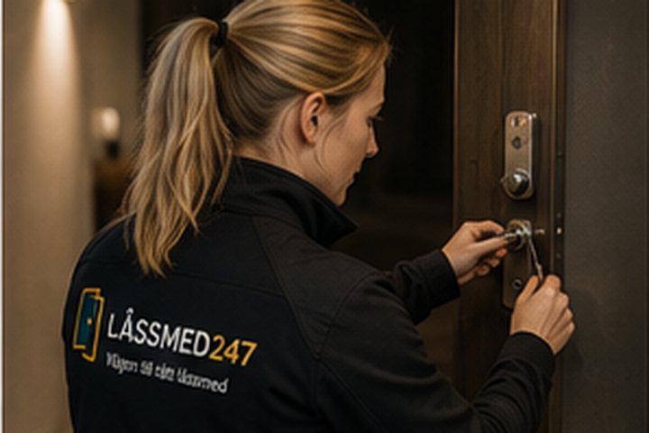 Illustrativt låsservicearbete vid bostadsdörr